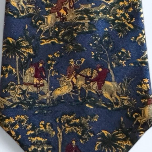 Salvatore Ferragamo Blue Red Equestrian Hunt Novelty Men's Tie - Picture 5 of 6